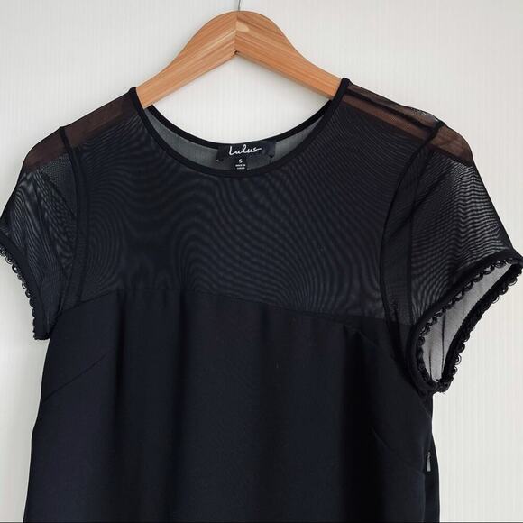 Lulus mesh top short sleeve shift dress with scalloped sleeve trim small - Picture 3 of 10